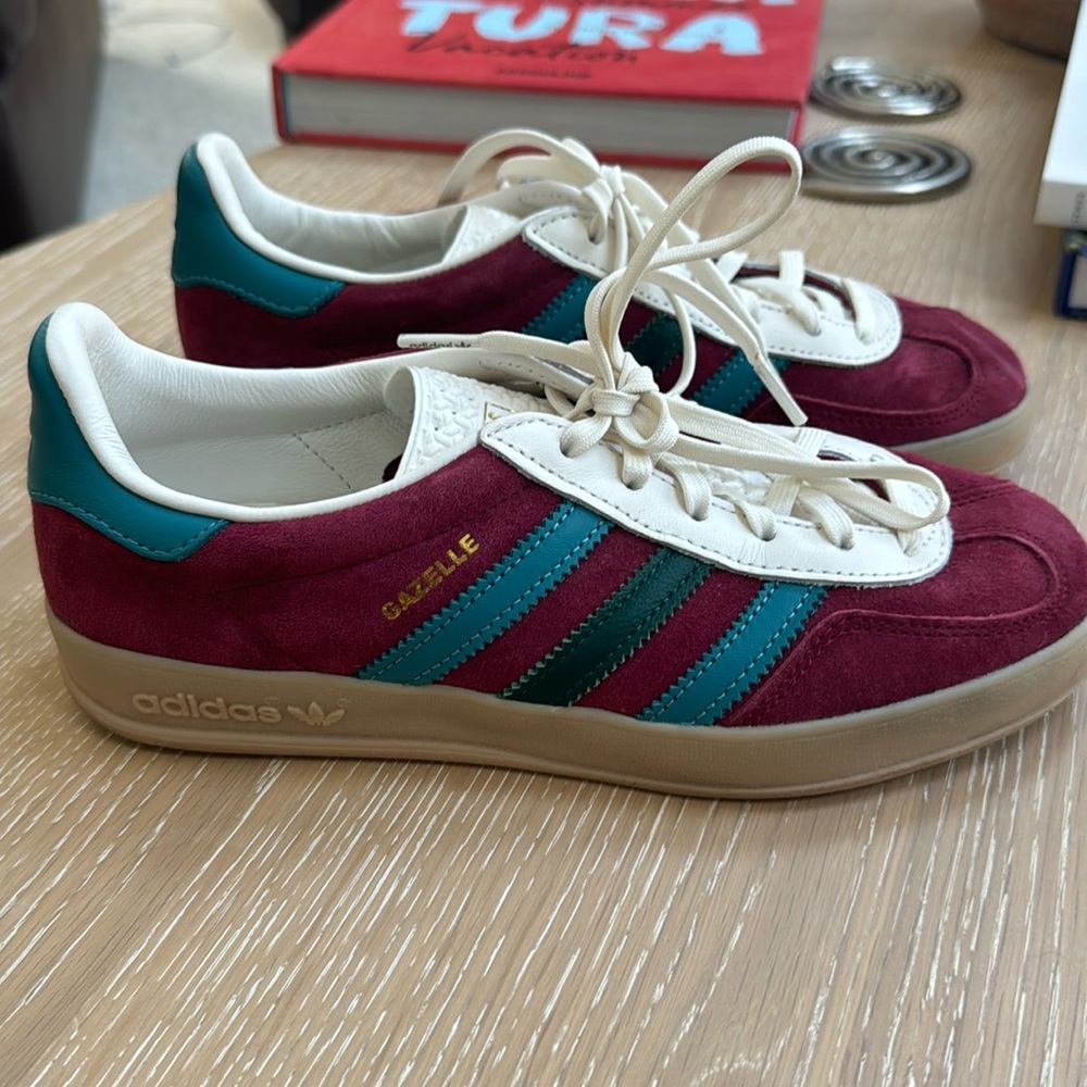 adidas Originals Gazelle Sneakers in Maroon and Turquoise